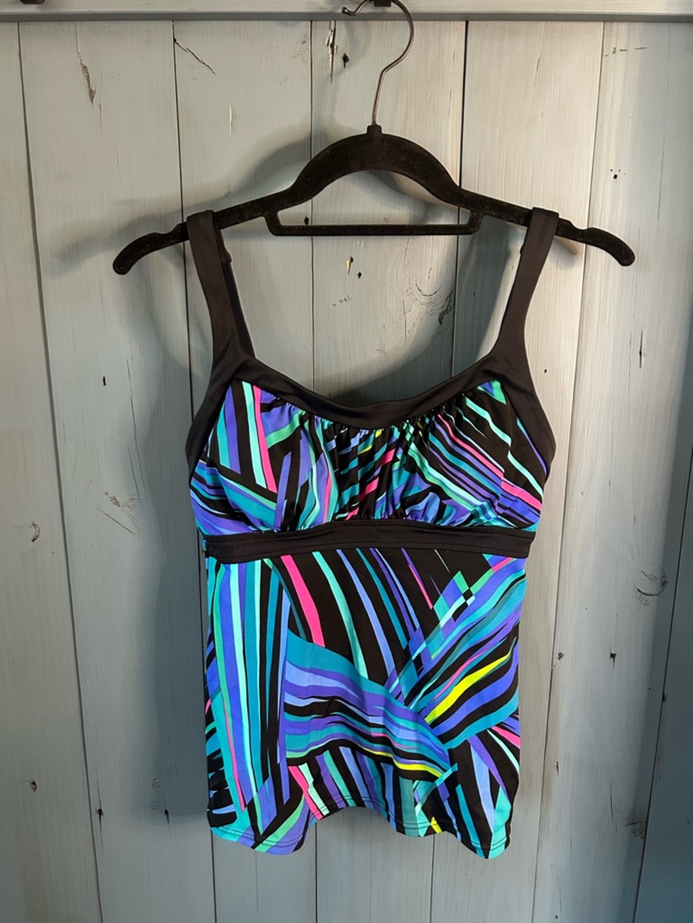 Caribbean Joe Multicolor Striped Swim Top with Black Trim | Size 8 / Medium